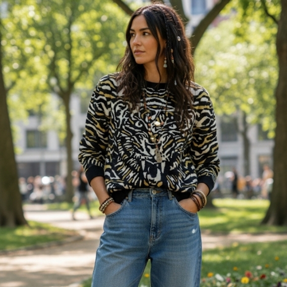 ABSTRACT Textured Tiger Print Sweater Size M - Picture 1 of 11